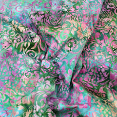 Premium Quality 100% Cotton Bali Batik - Balinese - 45" Wide Green, Pink - Pound A Metre