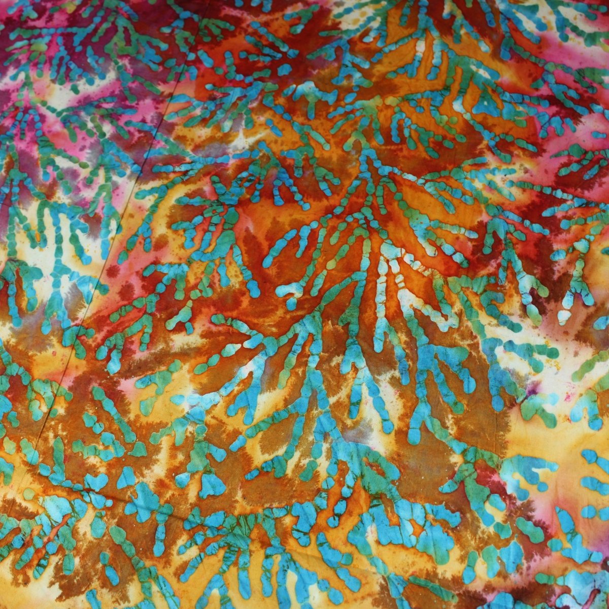 Premium Quality 100% Cotton Batik - Paint Stems - 45" Wide Orange & Teal - Pound A Metre
