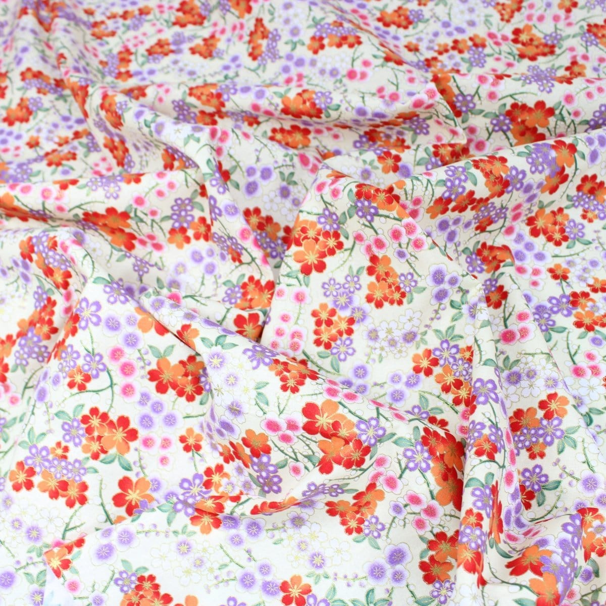 Pound A Metre 1 Metre Premium Quality 100% Oriental Foil Cotton - Blossom - 55" Wide Ivory
