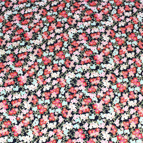 Pound A Metre 1 Metre Premium Quality 100% Oriental Foil Cotton - Blossom - 55" Wide Navy