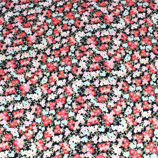 Pound A Metre 1 Metre Premium Quality 100% Oriental Foil Cotton - Blossom - 55" Wide Navy
