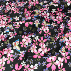 Premium Quality 100% Oriental Foil Cotton - Butterfly Melody - 55" Wide Black - Pound A Metre