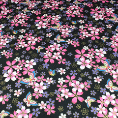 Premium Quality 100% Oriental Foil Cotton - Butterfly Melody - 55" Wide Black - Pound A Metre
