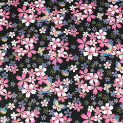Premium Quality 100% Oriental Foil Cotton - Butterfly Melody - 55" Wide Black - Pound A Metre