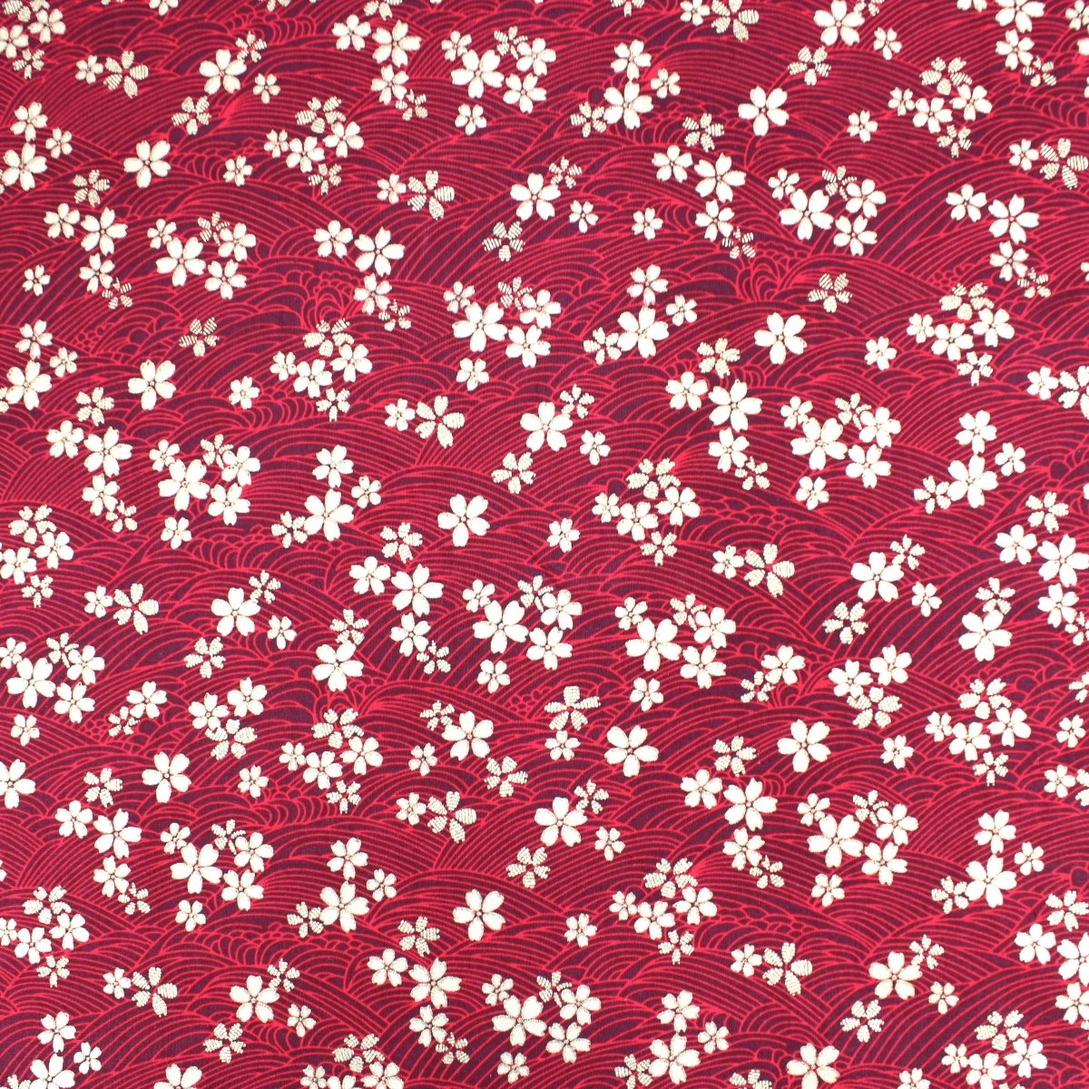 Premium Quality 100% Oriental Foil Cotton - Gold Blossom - 55" Wide Red - Pound A Metre