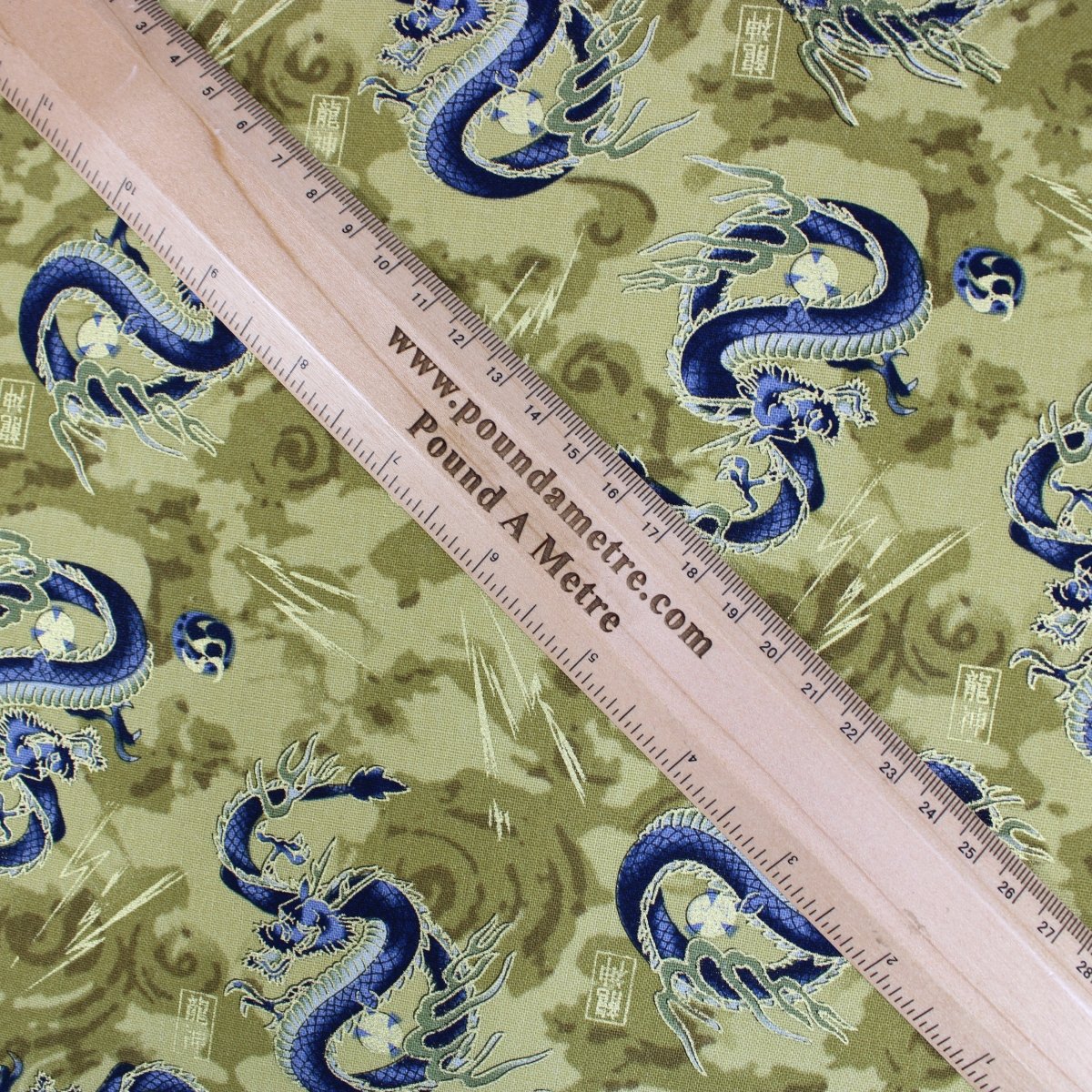 Premium Quality 100% Oriental Foil Cotton - Japanese Dragon - 55" Wide Antique Gold - Pound A Metre