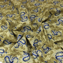 Premium Quality 100% Oriental Foil Cotton - Japanese Dragon - 55" Wide Antique Gold - Pound A Metre