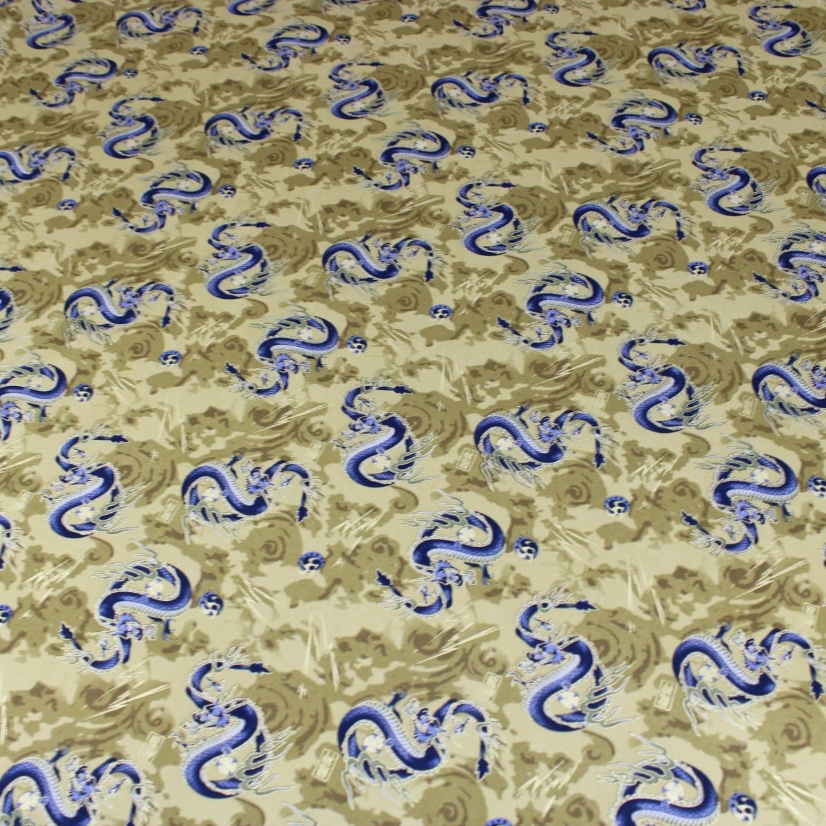 Pound A Metre 1 Metre Premium Quality 100% Oriental Foil Cotton - Japanese Dragon - 55" Wide Antique Gold
