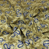 Pound A Metre 1 Metre Premium Quality 100% Oriental Foil Cotton - Japanese Dragon - 55" Wide Antique Gold