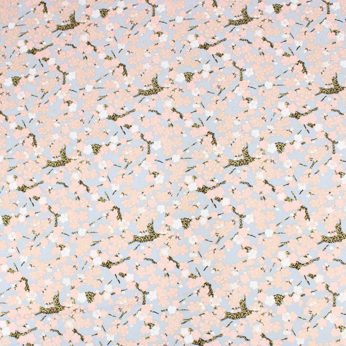 Pound A Metre 1 Metre Premium Quality 100% Oriental Foil Cotton - Pink Cherry Blossom - 55" Wide Light Grey