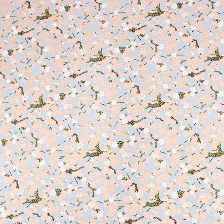 Pound A Metre 1 Metre Premium Quality 100% Oriental Foil Cotton - Pink Cherry Blossom - 55" Wide Light Grey
