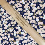 Pound A Metre 1 Metre Premium Quality 100% Oriental Foil Cotton - Pink Cherry Blossom - 55" Wide Navy