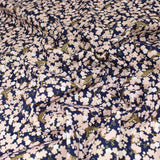 Pound A Metre 1 Metre Premium Quality 100% Oriental Foil Cotton - Pink Cherry Blossom - 55" Wide Navy