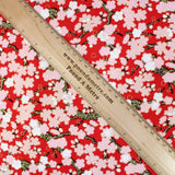 Pound A Metre 1 Metre Premium Quality 100% Oriental Foil Cotton - Pink Cherry Blossom - 55" Wide Red