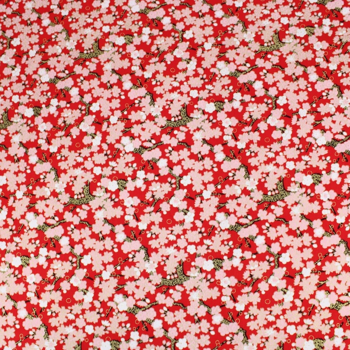Pound A Metre 1 Metre Premium Quality 100% Oriental Foil Cotton - Pink Cherry Blossom - 55" Wide Red