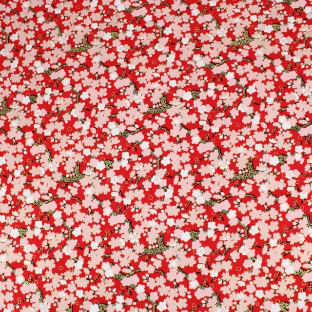 Pound A Metre 1 Metre Premium Quality 100% Oriental Foil Cotton - Pink Cherry Blossom - 55" Wide Red