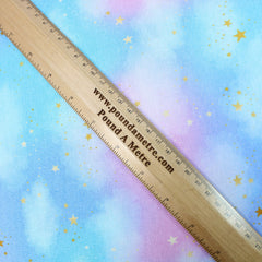 Premium Quality 100% Quilting Cotton - Galactix Range - Tye-Dye Gold Stars - 45’ Wide Pink, Lilac, Blue - Pound A Metre