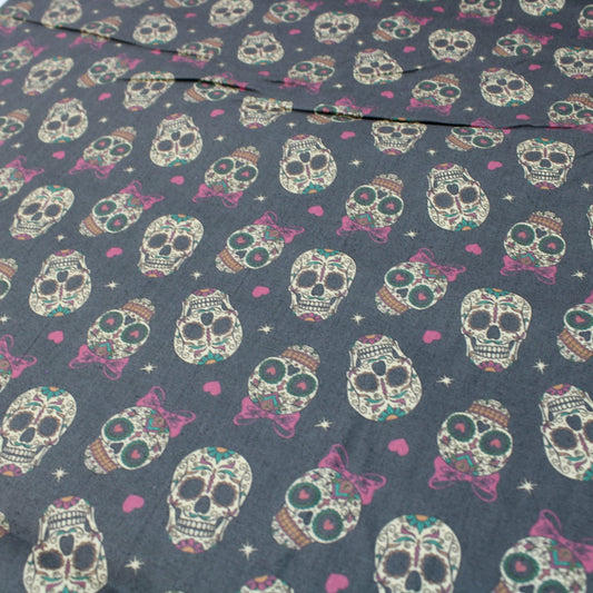 Premium Quality 100% Quilting Cotton - Halloween Range - Gold Skulls - 45’ Wide - Pound A Metre