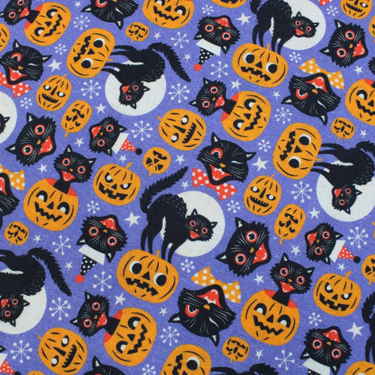 Premium Quality 100% Quilting Cotton - Halloween Range - Pumpkin & Cat - 45’ Wide - Pound A Metre