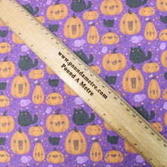 Premium Quality 100% Quilting Cotton - Halloween Range - Pumpkin & Cat - 45’ Wide - Pound A Metre