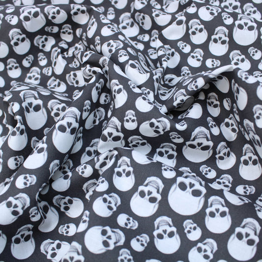Premium Quality 100% Quilting Cotton - Halloween Range - White Skulls - 45’ Wide - Pound A Metre