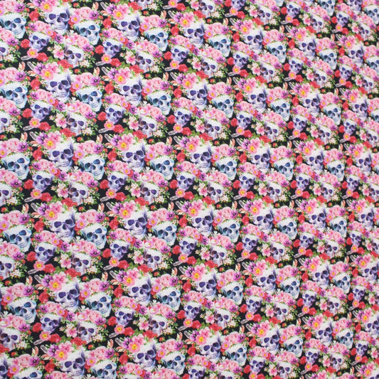 Premium Quality 100% Quilting Halloween Cotton 45' Wide Floral Skull - Pound A Metre