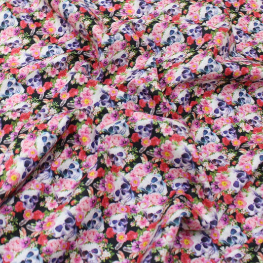 Premium Quality 100% Quilting Halloween Cotton 45' Wide Floral Skull - Pound A Metre