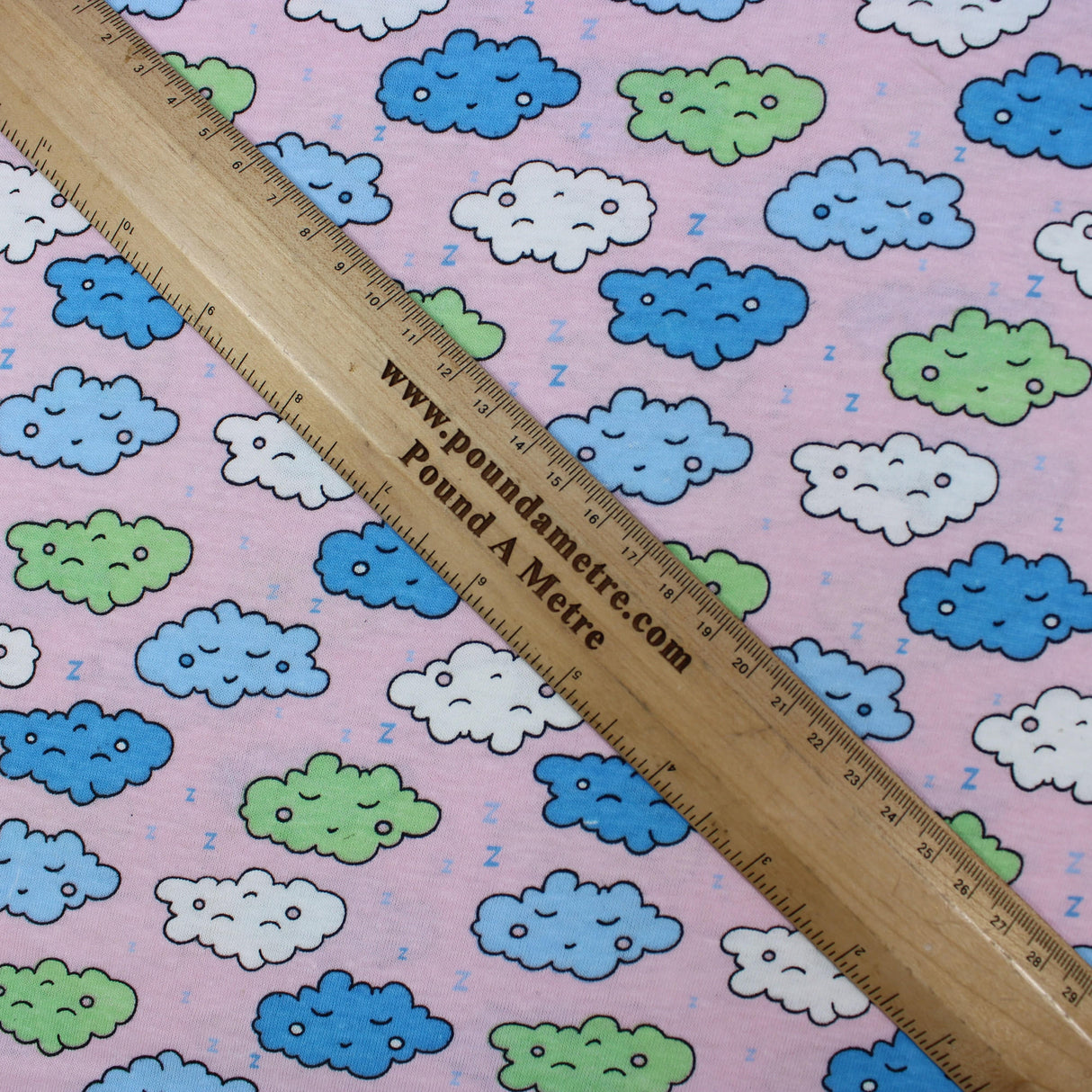 Pound A Metre 1 Metre Premium Quality Soft Cotton Jersey 'Dreaming Clouds' 55" Wide Baby Pink