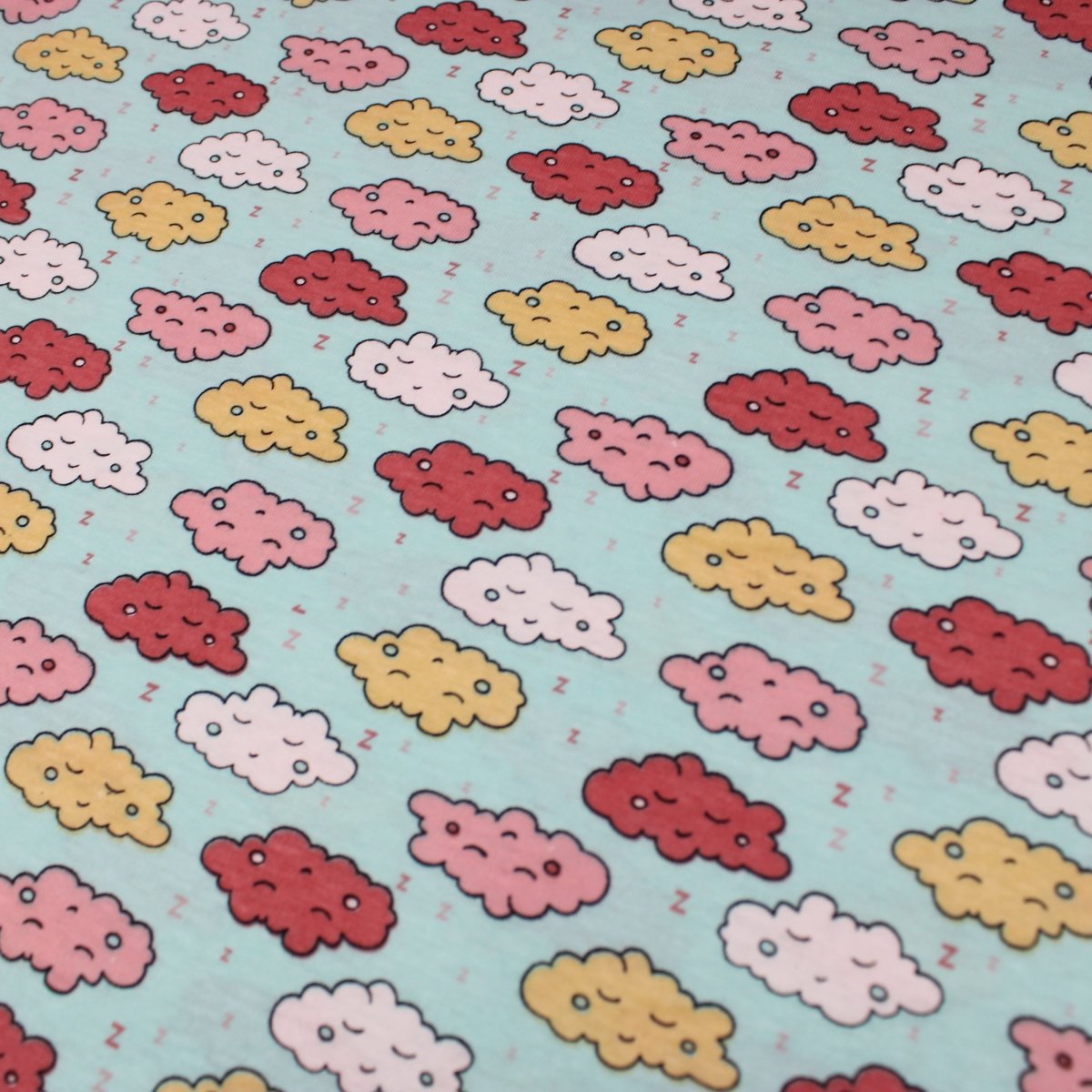 Premium Quality Soft Cotton Jersey 'Dreaming Clouds' 55" Wide Pale Turquoise - Pound A Metre