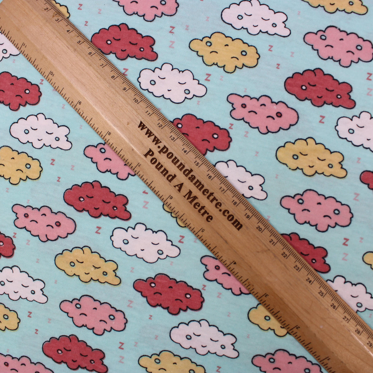 Pound A Metre 1 Metre Premium Quality Soft Cotton Jersey 'Dreaming Clouds' 55" Wide Pale Turquoise