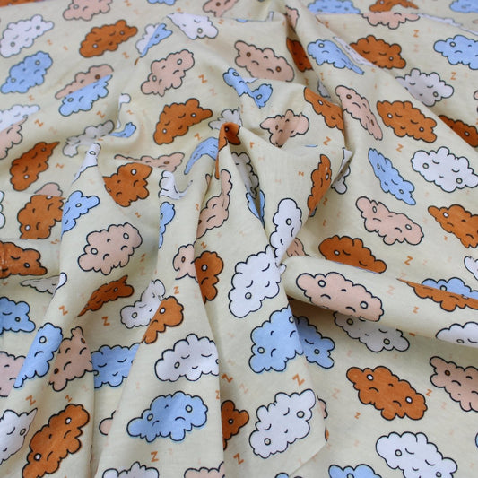 Premium Quality Soft Cotton Jersey 'Dreaming Clouds' 55" Wide Pale Yellow - Pound A Metre