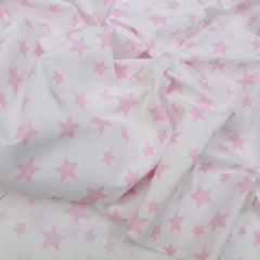 Premium Quality Super Wide Cotton Blend Sheeting "Pink Stars" 94" Wide White - Pound A Metre