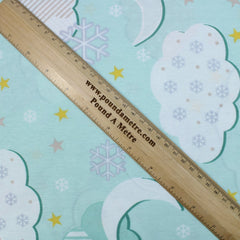 Premium Quality Super Wide Cotton Blend Sheeting, 'Stars In The Clouds', 94" Wide - Mint - Pound A Metre