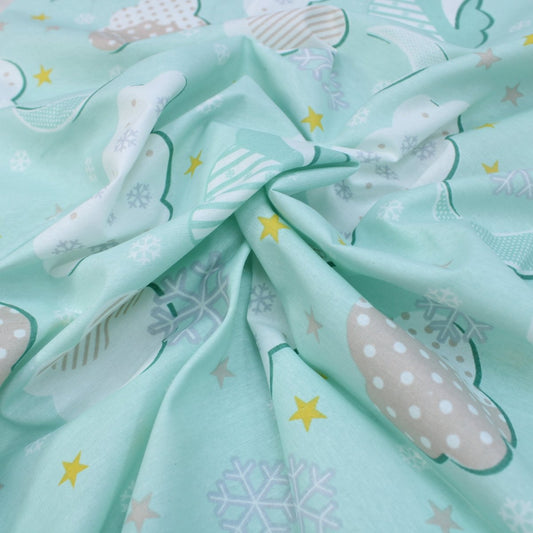 Premium Quality Super Wide Cotton Blend Sheeting, 'Stars In The Clouds', 94" Wide - Mint - Pound A Metre