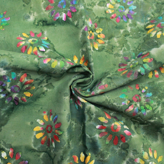 Quality 100% Cotton, Premium Batik, Flower-Works 45" Wide Green - Pound A Metre