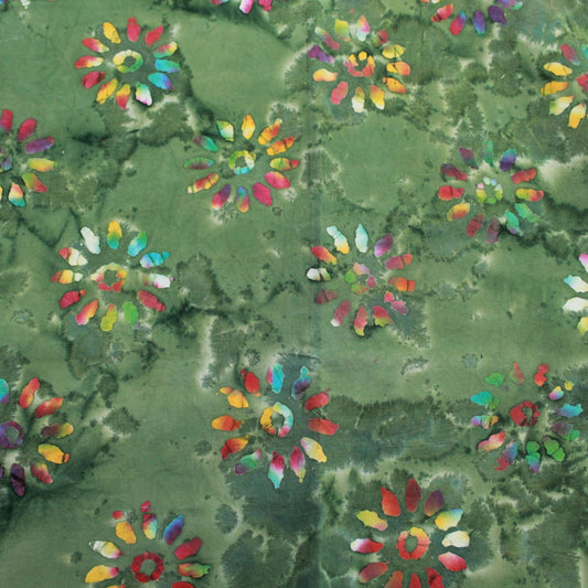 Quality 100% Cotton, Premium Batik, Flower-Works 45" Wide Green - Pound A Metre