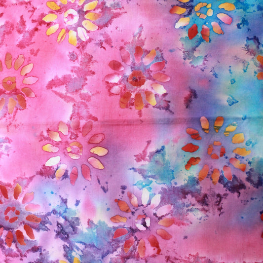 Quality 100% Cotton, Premium Batik, Flower-Works 45" Wide Pink - Pound A Metre