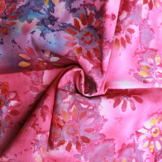 Quality 100% Cotton, Premium Batik, Flower-Works 45" Wide Pink - Pound A Metre