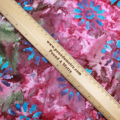 Quality 100% Cotton, Premium Batik, Flower-Works 45" Wide Pink & Green - Pound A Metre