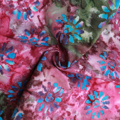 Quality 100% Cotton, Premium Batik, Flower-Works 45" Wide Pink & Green - Pound A Metre