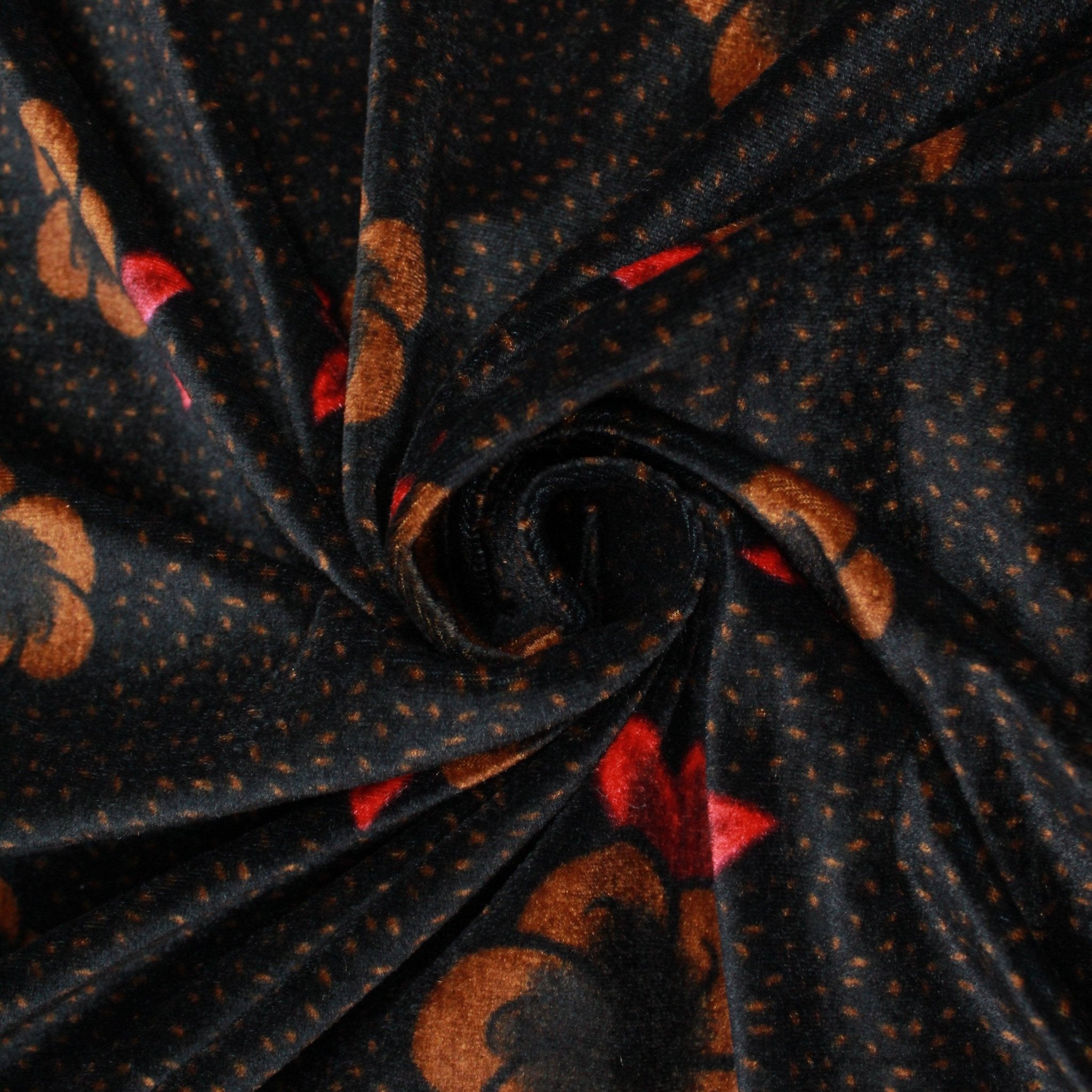 Super Soft Floral Stretch Velvet 60" Wide Amber & Red - Pound A Metre