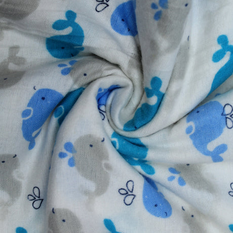 Pound A Metre Full Metre Top Quality Brushed Cotton, 'Whales' - 44" Wide