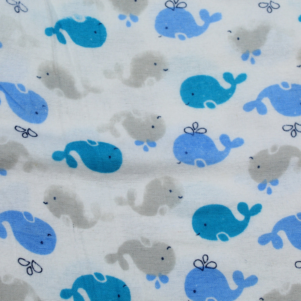 Pound A Metre Full Metre Top Quality Brushed Cotton, 'Whales' - 44" Wide